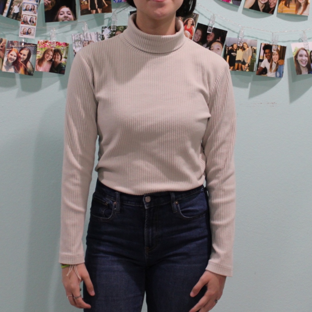 Tan ribbed turtleneck